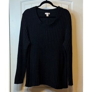 White Stag Womens Black Textured Knit Long Sleeve Tunic Top Plus Size 2X/24W